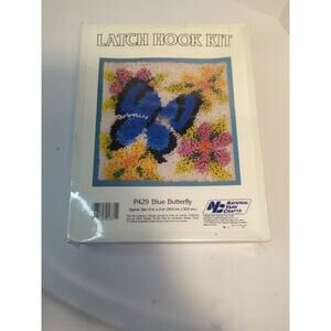 National Yarn Crafts Latch Hook Rug Craft Kit Blue Butterfly 12" x 12" #P429 NEW